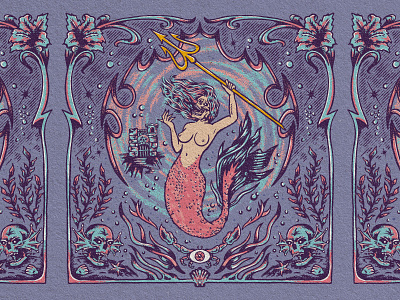 HEAR THE SIREN art nouveau classic design illustration mermaid ocean procreate sea siren sirena skull vector