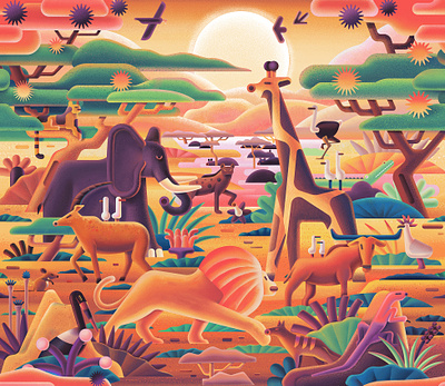 Safari affinitydesigner animals desert digital elephant giraffe graphic design illustration lake landscape leon leopard nationalpark nature park safari vector wild wildlife