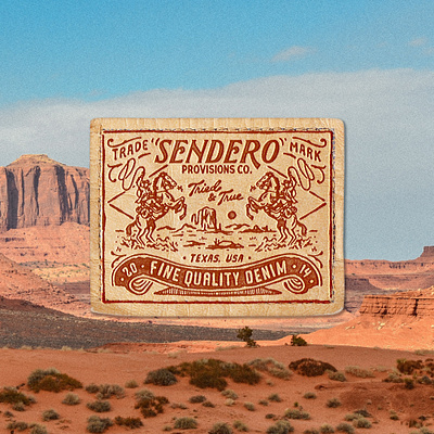 Sendero Denim Label badge design branding cowboy denim desert illustration label label design vintage western