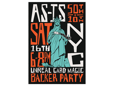 Playing Card Party Poster branding flourish graphic design hand drawn hand lettering illustration kickstarter lady liberty magic manhattan new york nyc playing cards poster statue of liberty typography