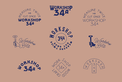 Workshop 34a - Wood Working Logo bold branding craftsman hammer hand hand drawn hand made illustration lettering logo master monogram old school retro typography vintage wood wood craft wood working workshop