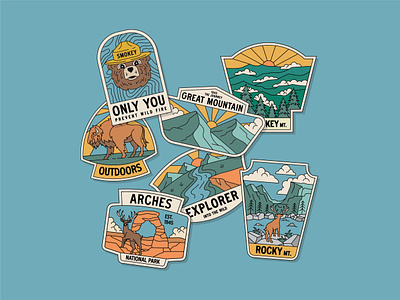 Ranger Station - Badges animals badge design badges bear branding colorful deer editorial editorial illustration illustration line lineart logo magazine monoline mountain national park outdoor patch sticker