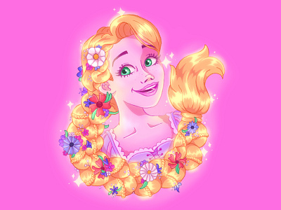 Rapunzel Illustration character character design digital art disney drawing flowers glow hair illustration lighting portrait princess procreate profile rapunzel tangled