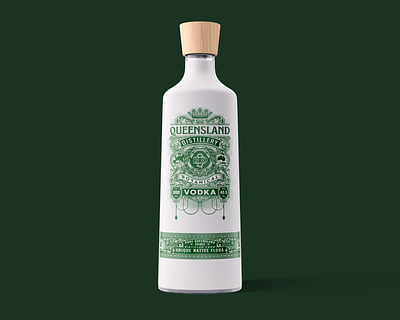 Queensland Vodka bottle distillery graphic design label monogram old packaging rum victorian vintage vodka whiskey