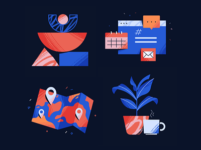 Spot Handbook Illustrations blue calendar coffee colorful cup design destination flat gps illustration illustrator management map plant red shapes spot task tea vector