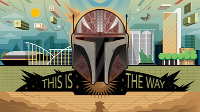 The Mandalorian architecture building city design digital editorial front helmet icon illustration indonesia mandalorian pattern pekanbaru poster riau star wars vector