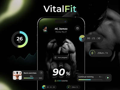 🏋️ VitalFit: Mobile App | Case Study animation app mobile branding cardio case study design system fitness futuristic gym app interaction minimalism trends ui design ui inspiration usability user interface ux design workout app