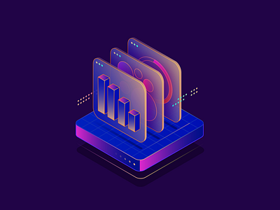 Analysis Platform 3d bold brand card chart colorful data geometric gradient grid icon illustration isometric minimal platform retro shadow synth texture visualization