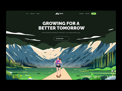 Marathon illustration landingpage landscape marathon mountain race road run trees