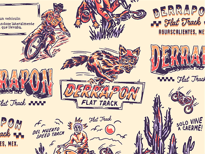 DERRAPON 2024 / MERCHANDISE DESIGNS apparel branding carreras carreras ovalo clothing brand design flat track graphic design handmade harley davidson illustration lettering mariachi merchandising mexico motorcycle procreate racing