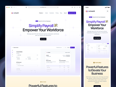 UnifiedHR → Landing Page hr hr landing page invoicing landing page payroll saas taskmanagement website