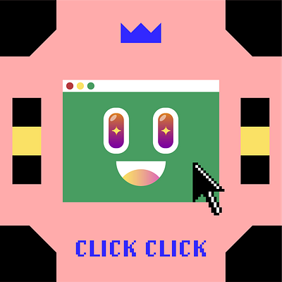 Click click click branding character click cursor design digital editorial ethereum generative happy icon illustration indonesia minimal mouse nft smile ui vector