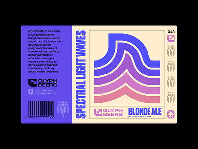 Glyph Beer 43 ale aquatic beach beer label beer packaging blonde ale bold logo branding emblem glyph icon levels logo nature ocean packaging sea surf symbol waves