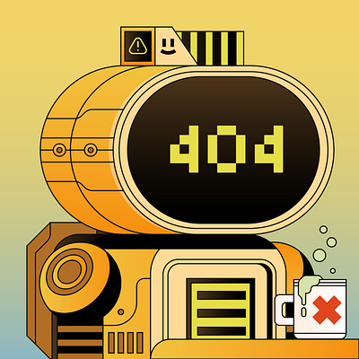 404 Not Found 404 branding character design digital error ethereum icon illustration indonesia mascot mecha minimal nft page robot ui ux vector yellow