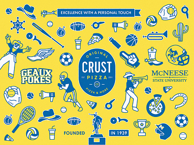 Mcneese University x Crust Pizza - Pattern Illustration badge branding cup design editorial geometric icon icon design illustration line lineart logo minimal monoline pizza sport university